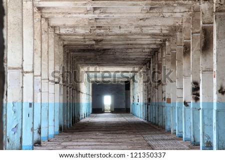 interior of an abandoned factory in Narva, Estonia Royalty-Free Stock Photo #121350337