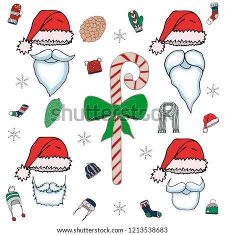 Christmas set of decorative isolated elements. Christmas theme in the festive colors.