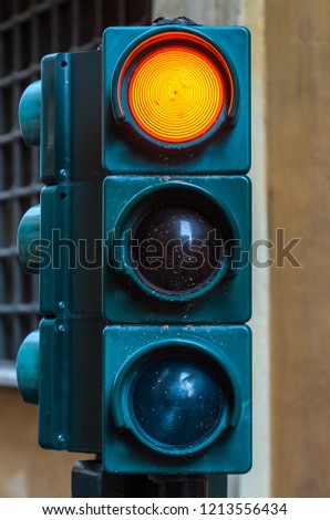 Traffic light on which a red light is on, prohibiting traffic