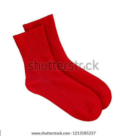 Red socks on an isolated white background Royalty-Free Stock Photo #1213585237