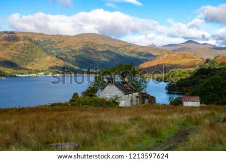Cottage along the West Highland way, Doune, Upper Loch Lomond, Scotland Royalty-Free Stock Photo #1213597624