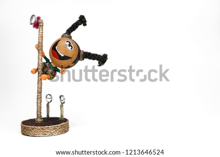 Handmade wooden doll playing, Thai traditional play isolated on white background. Decorate for wallpaper, card and others.