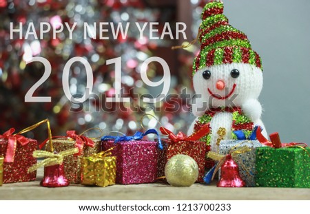 Snow and Gift Boxes with word Happy new year 2019