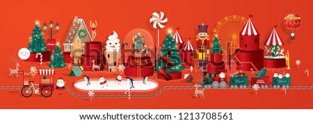 toyland town christmas greetings template vector/illustration