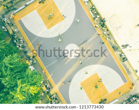 top aerial view of streetball cup on a summer day in city park