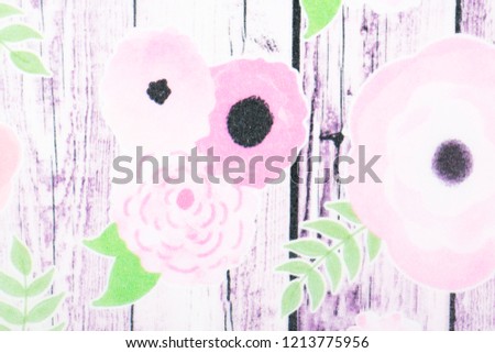 Concept abstract floral seamless pattern flora surface design. Repeatable motif with stylized flowers for fabric wrapping paper background. Green pink purple flower and white paper