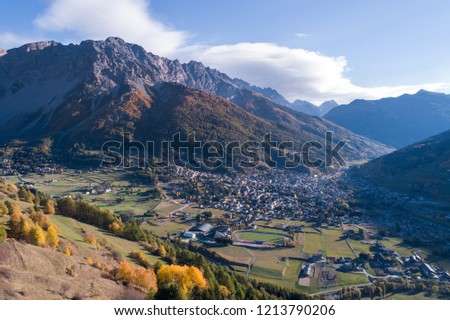 Valtellina, city of Bormio. Panoramic view from Oga
