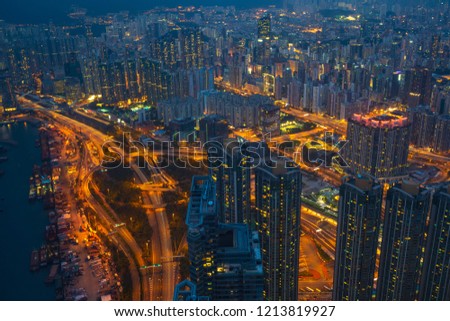 Hong Kong cityscape view skyscraper from sky100 observation deck Hong Kong china