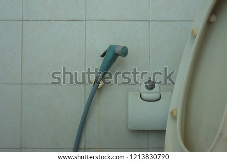 Toilet spray hose. Royalty-Free Stock Photo #1213830790