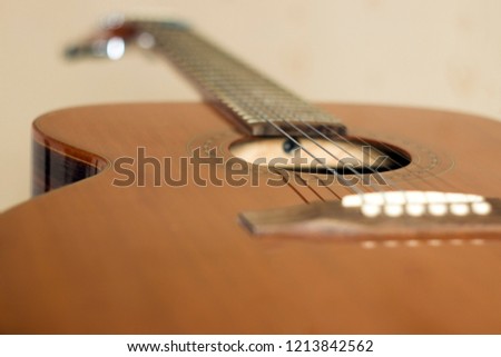 Closeup of an acoustic guitar