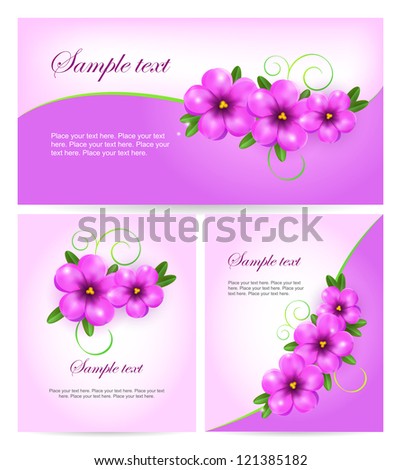 Set of colorful banners with violet flowers. Easy to edit. Perfect for invitations or announcements.