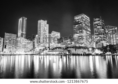 Miami downtown skyline architecture in black and white reflections