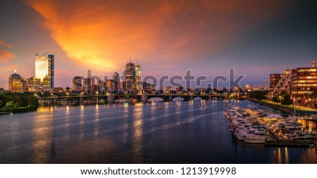 Bridge in Boston city with night and sunrise morning sky, Boston, USA, United stages of America