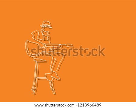 Guitar player isolated line drawing, vector illustration design. Music collection.