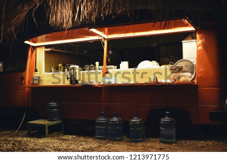 food truck on wheels turkish cuisine at night