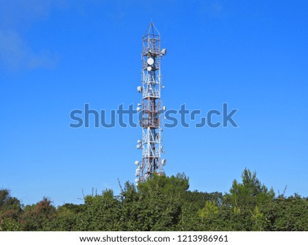 Photo of telecommunication broadcast antennas as seen Hymettus mountain, Attica, Greece