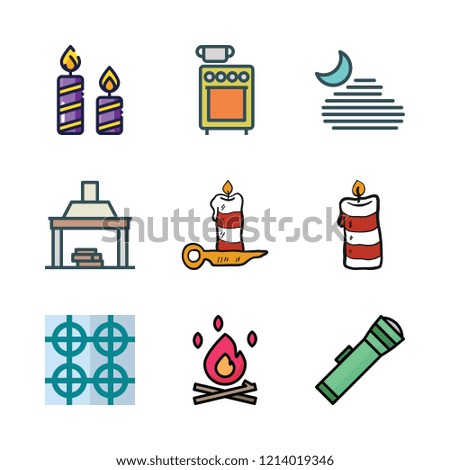 burn icon set. vector set about lantern, bonfire, stove and candle icons set.