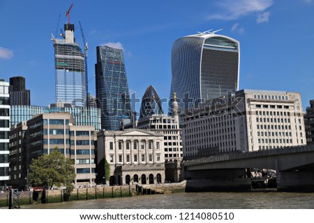 View of London's skyline showing the Gherkin and Walkie-Talkie building