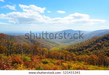 overlook of mountains in fall at Shenandoah National Park