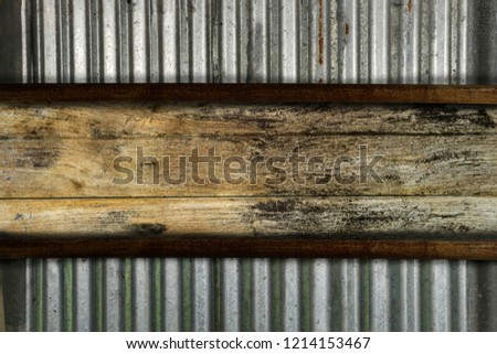 old wooden frame and old zinc wall.
