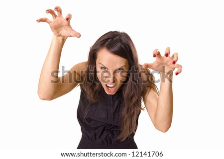 scary woman isolated on white background