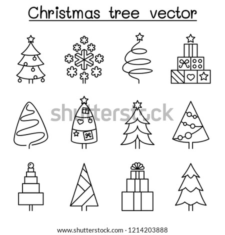 Christmas tree icon set in thin line style
