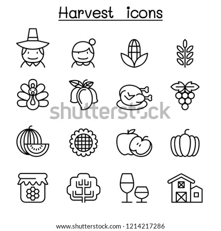 Harvest & Thanksgiving icon set in thin line style