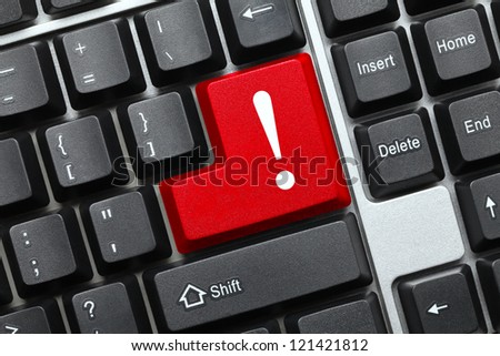 Close up view on conceptual keyboard - Attention (red key)