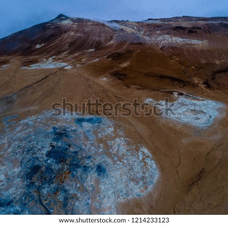 Icelandic aerial photography captured by drone.Beautiful landscape in Hveraronf,  in an area of active volcanism