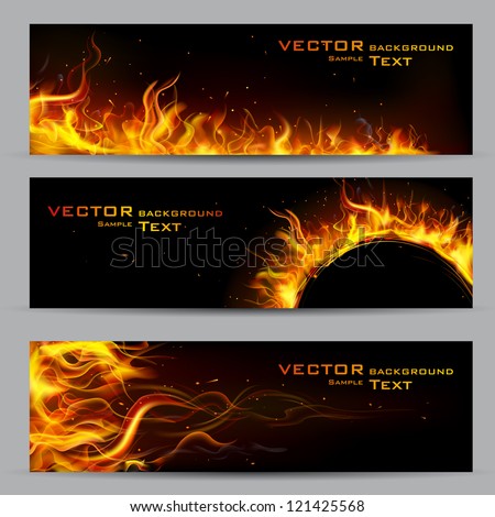 illustration of set of fire flame banner