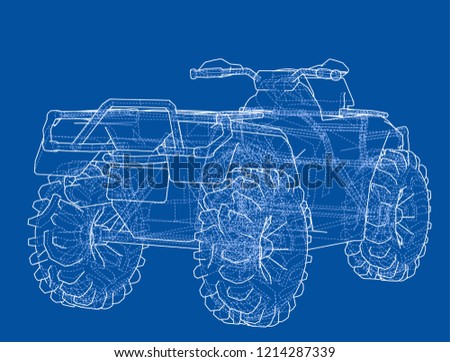 ATV quadbike concept outline. Vector rendering of 3d. Wire-frame style. The layers of visible and invisible lines are separated