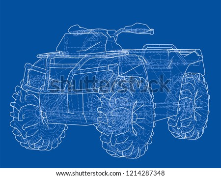 ATV quadbike concept outline. Vector rendering of 3d. Wire-frame style. The layers of visible and invisible lines are separated