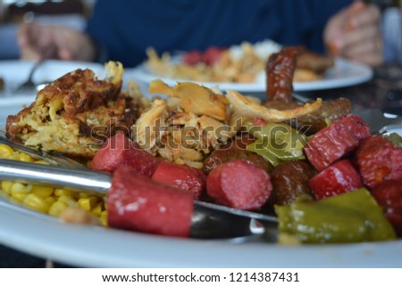 plate full of food at the cruise,,the picture looks so amazing but the food wanst that graeat ,bosphorus  cruise istanbul