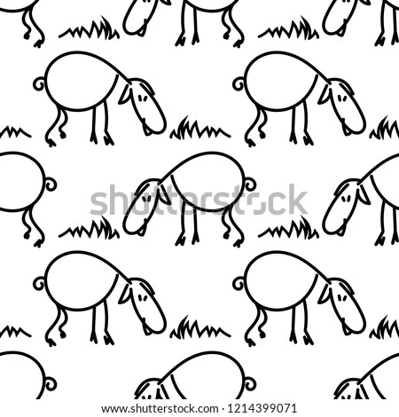 Seamless pattern with sheeps on the meadow. Funny lamb. Vector EPS10. Clipping mask applied. This pattern is available as Swatches.