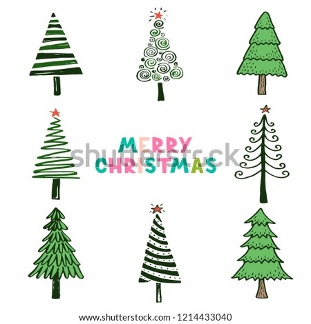 Hand drawn illustration of Christmas tree. Doodle and scribble sketch style design for your cards, stickers, label, icon. Vector illustration drawn by ink brush-pen.