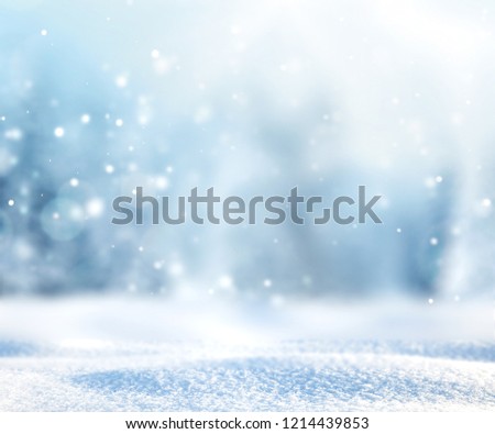 Snowy winter landscape,fir pine forest blurred background.Christmas backdrop. Royalty-Free Stock Photo #1214439853