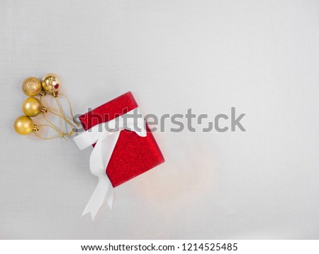 winter season and holiday event concept from flat lay and minimal decorate item with shiny for christmas and new year on silver background