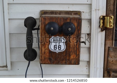 old phone Route 66 USA Royalty-Free Stock Photo #1214526850