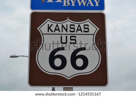 Sign Route 66 USA Kansas  Royalty-Free Stock Photo #1214531167