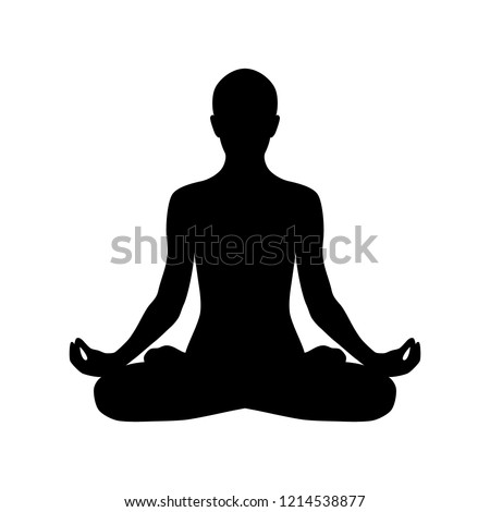Yoga silhouette padmasana. Lotus pose isolated on white background. Meditation position. Vector clip art. 