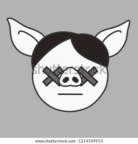 emoji with pig guy with x-like dead eyes and neutral face that represents death, simple hand drawn emoticon, simplistic colorful picture, vector art with pig-like characters