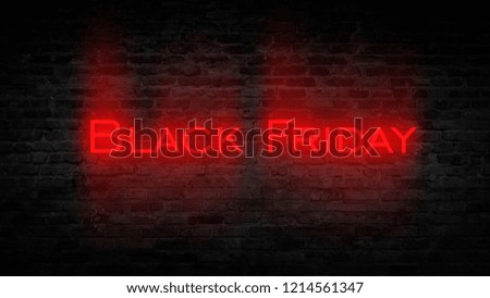 Black Friday sale, banner, poster. Dark background of old brick wall, red neon, smoke.