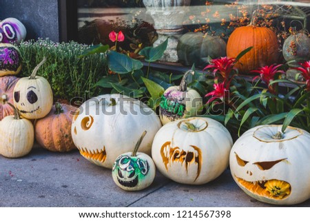 Helloween pumpkins on ground