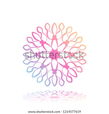 Round gradient ornament mandala on white isolated background. Vector boho ornament mandala in green and pink colors. ornament  Mandala with floral patterns. Yoga template