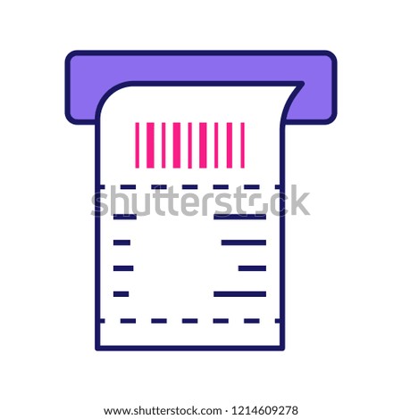 ATM receipt color icon. Payment terminal paper check. Bill. Sales receipt. Isolated vector illustration