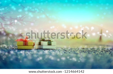 New Year gift box in winter