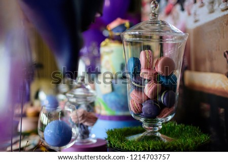 Macaroons. Decorations for a mad tea party Alice in Wonderland