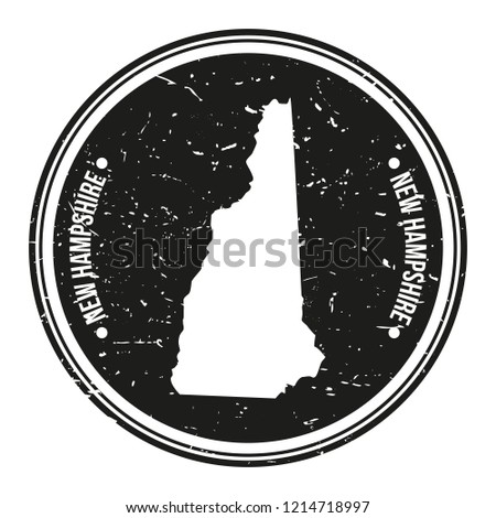 New Hampshire Map Symbol Round Design Stamp Travel and Business
