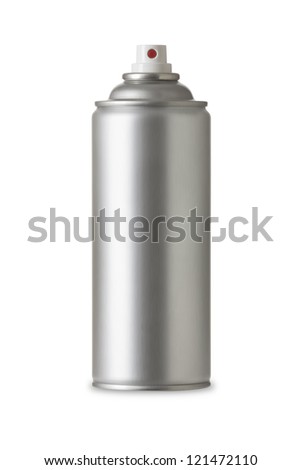 Blank aluminum spray can with copy space for text and graphic design isolated on white background. Aerosol Spray mockup Can, Metal Bottle Paint Can Realistic photo image for color paint, graffiti art. Royalty-Free Stock Photo #121472110