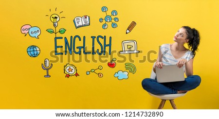 English with young woman using a laptop computer 
